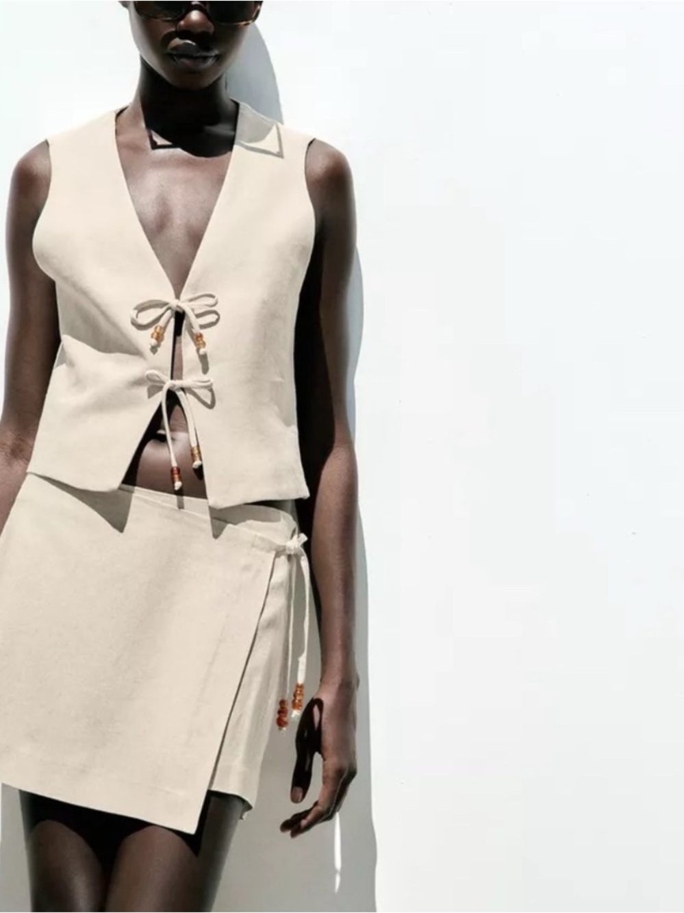 Zara Linen Blend Skort with Tie Detail